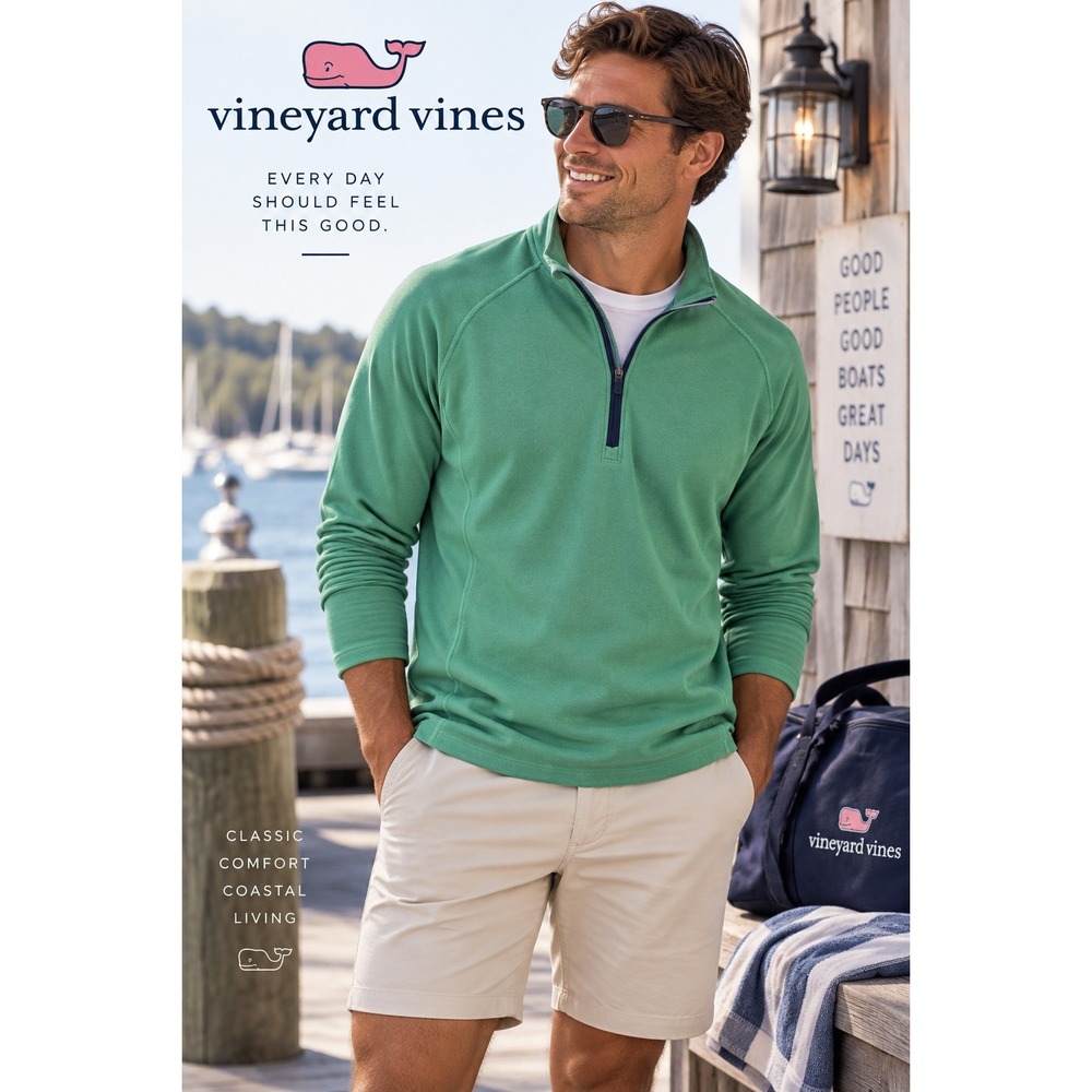 Vineyard Vines Performance Mens Green Quarter Zip Pullover Sweater Large